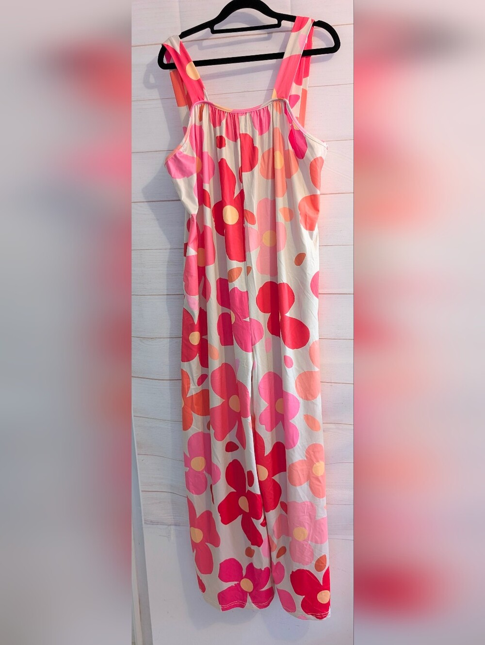 Bright Colorful Floral One-Piece Jumpsuit - Pink & Cream Size XL